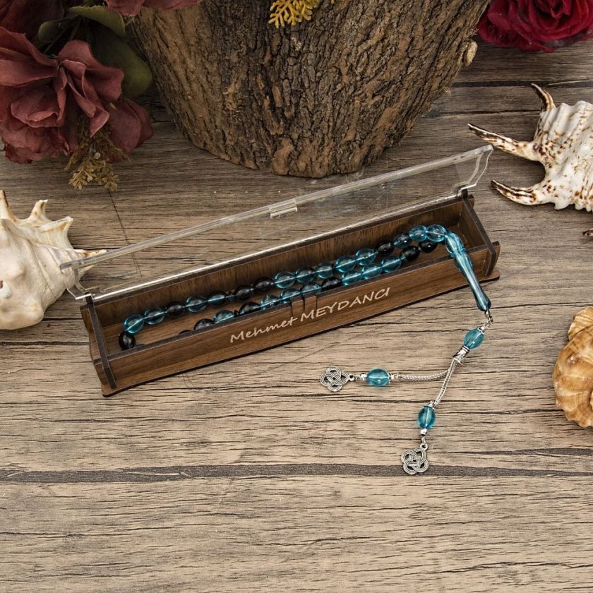 Babaya Özel Hediyelik Özel Ahşap Kutuda 33’lük Tesbih – Mavi