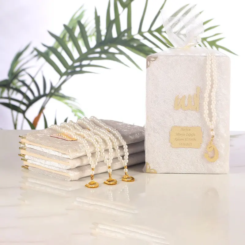 Tül Keseli Kadife Yasin Tesbih Seti – beyaz