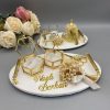 Yuvarlak Polyester Söz ve Damat Kahve Tepsi Seti – Gold95