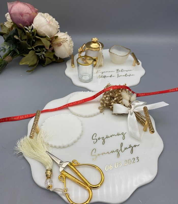 epoksi Yüzük ve Damat Kahve Tepsi Seti Yuvarlak112