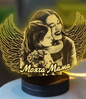 Персонализирана 3D Нощна Лампа С Модел Ангел (Бяла)