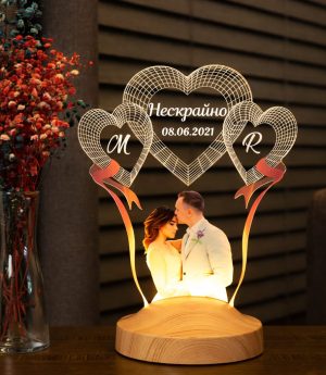 Персонализиран Подарък за Годишнина Със Снимка за Влюбени, Фото Любовен Подарък 3D LED Лампа