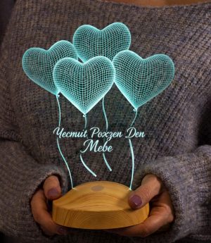 Подарък За Рожден Ден Сърце, Персонализирана 3D LED Лампа С Летящи Сърца