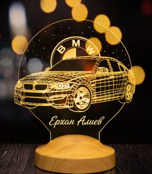 Подарък За Мъж, LED Лампа С Лого BMW И Име, Подарък За Любители На Автомобили