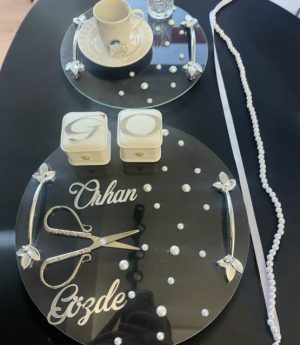 Сребърен Прозрачен Поднос За Годеж С Перли, Поднос За Годеж И Поднос За Кафе На Младоженеца