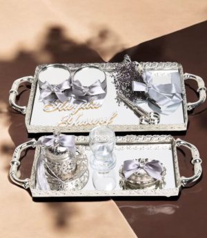 Сребърен Поднос За Годеж С Дантела И Поднос За Кафе На Младоженеца