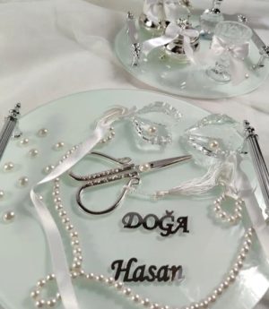 Двойна Перлена Бяла Кръгла Табла За Обручение, Табла За Кафе, Табла За Искане На Ръка, Табла За Обручение И Годеж