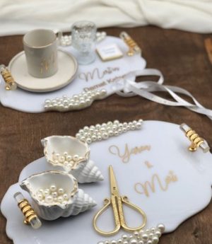 Комплект Табли С Перлена Украса За Обручение, Годеж И Искане На Ръка