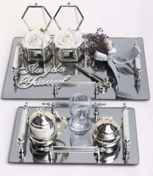 Сребърна Огледална Стъклена Декоративна Двойна Табла За Обручение И Годеж