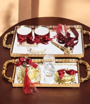 Златен Комплект Подноси За Годеж С Дантела