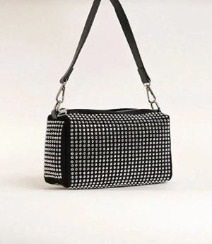 Елегантна Вечерна Чанта, Украсена С Камъни В Сребрист Цвят