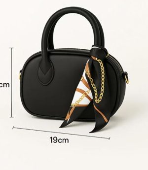 Мини Чанта За Ръка И Рамо – Със Златисти Детайли И Фулар Аксесоар