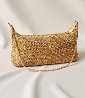 Дамска Блестяща Плетена Чанта С Верижка За Ръка И Рамо