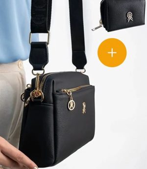 Дамска Чанта През Рамо С Подплата, Регулируема Текстилна Презрамка И Подарък Портмоне