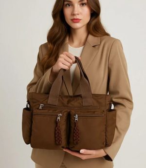 Дамска Чанта От Парашутен Плат С Много Отделения За Ръка И Рамо