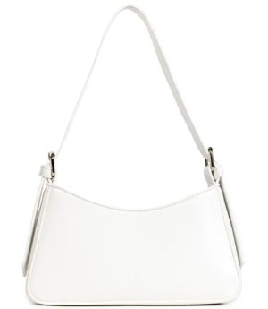 Дамска Бяла Багет Чанта С Подплата, Вътрешни Отделения И Детайл С Презрамка