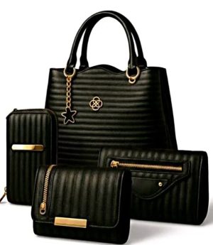 Дамска Чанта За Рамо 4 В 1 С Малка Чанта С Каишка За Китка, Портфейл За Карти И Калъф За Телефон